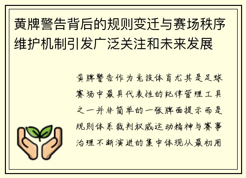 黄牌警告背后的规则变迁与赛场秩序维护机制引发广泛关注和未来发展 黄牌警告背后的规则变迁与赛场秩序维护机制引发广泛关注和未来发展
